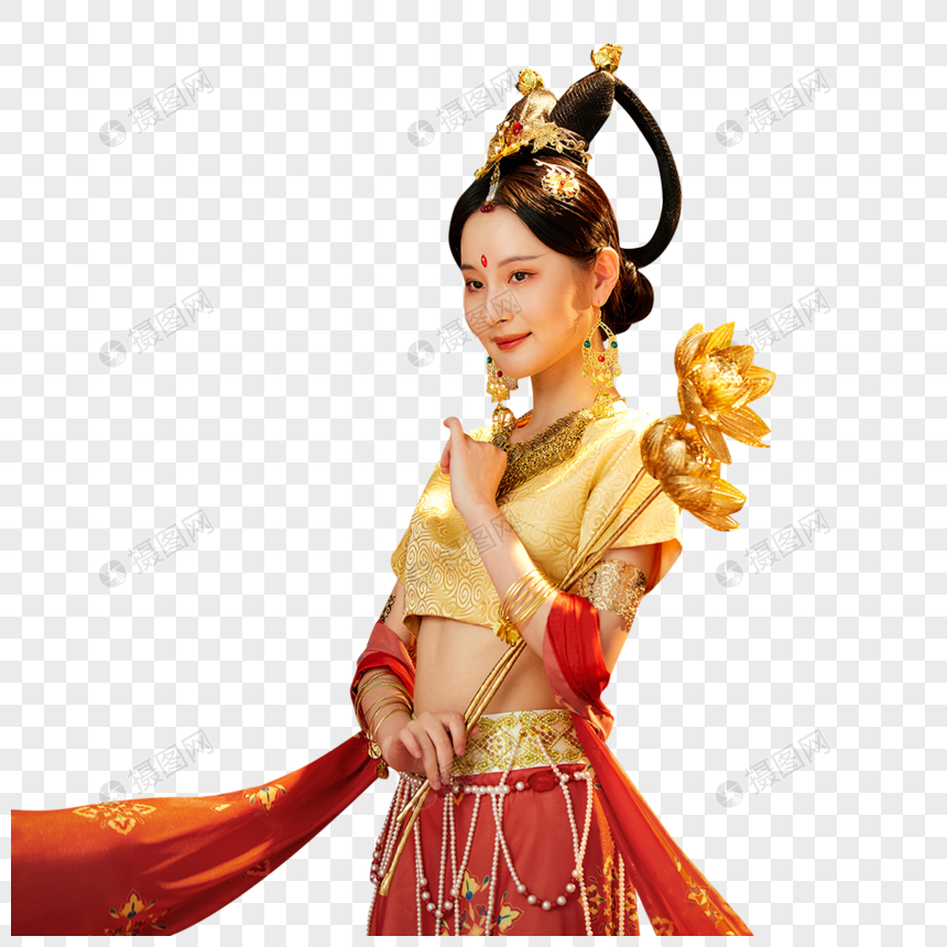 敦煌美女手捧金色莲花图片