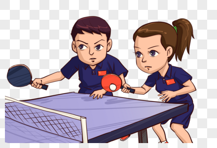 两个人打乒乓球的图画图片
