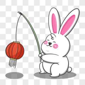 中秋佳节可爱兔子玩灯笼图片