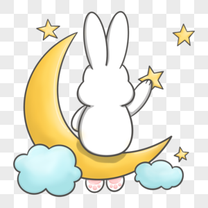 可爱兔子坐月亮摘星星图片素材
