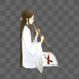 白露鹤吹笛子的女孩素材