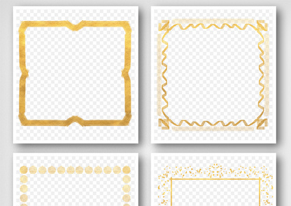 手绘金色简约边框PNG免抠元素透明框素材高清图片