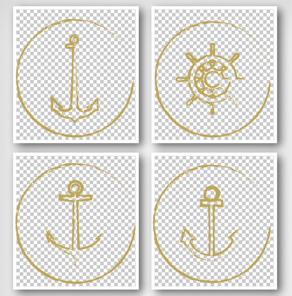航海帆船元素复古金色线性印章图片