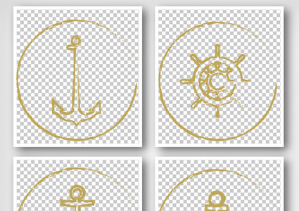 航海帆船元素复古金色线性印章高清图片