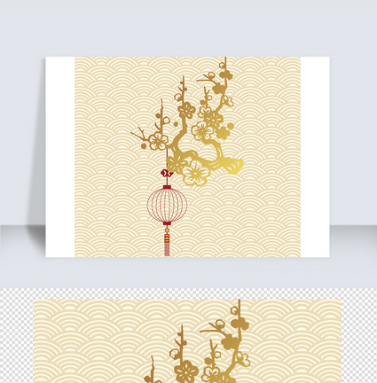 矢量传统中国风腊梅枝灯笼元素图片