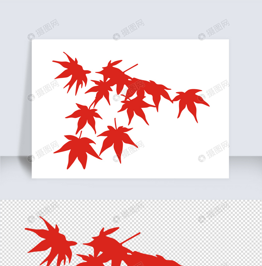 秋天红色枫叶树叶剪影图片