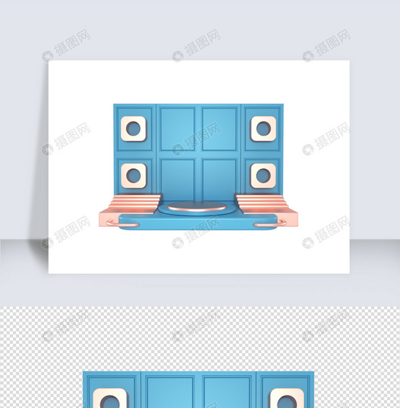 蓝色C4D立体几何底座元素图片