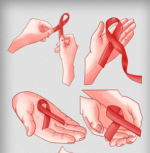 艾滋病日关爱艾滋病手拿红色丝带元素图片