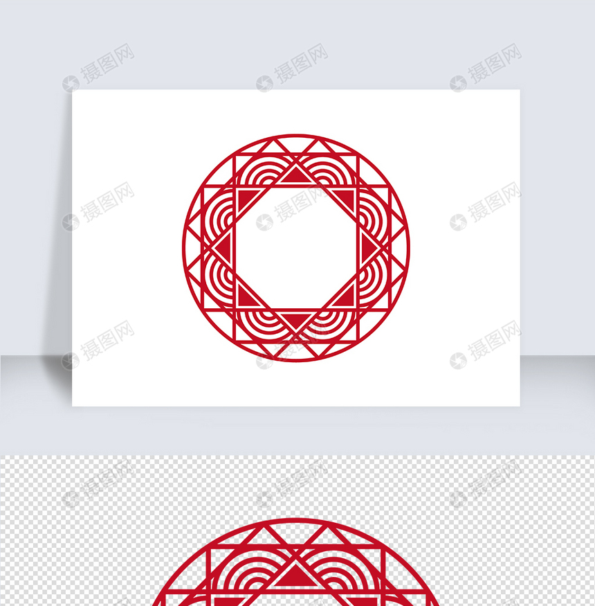 中式红色圆形边框矢量元素图片
