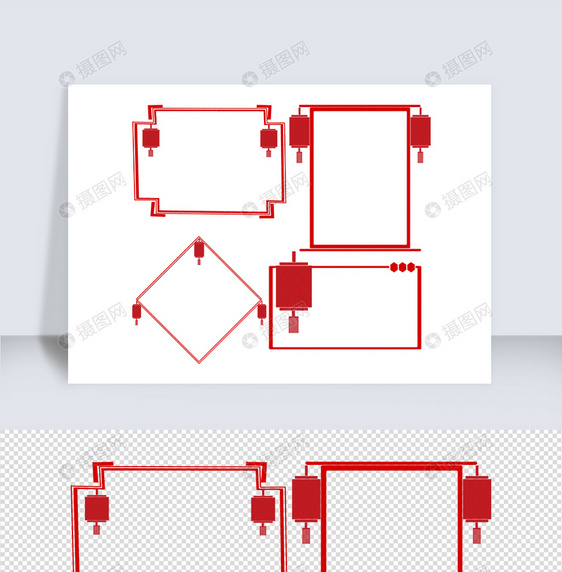 中国风简约灯笼装饰边框图片
