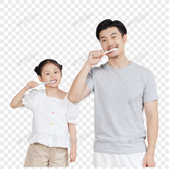 爸爸陪女儿一起刷牙图片