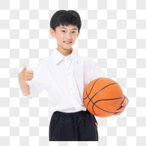 小男孩拿着篮球点赞高清图片