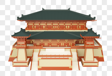 中式建筑大殿3D模型图片