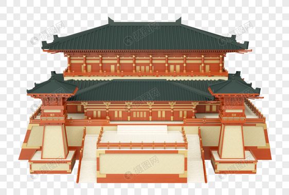 中式建筑大殿3D模型图片