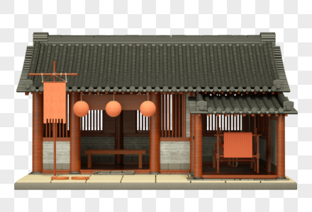 中式房屋织布模型免抠素材高清图片