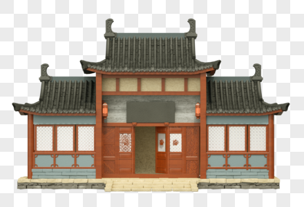 中式建筑门殿3D免抠素材图片
