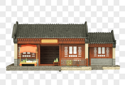 中式建筑卖饮茶3D免抠素材图片
