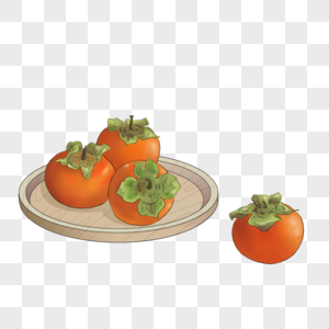 秋天丰收柿子成熟卡通元素图片
