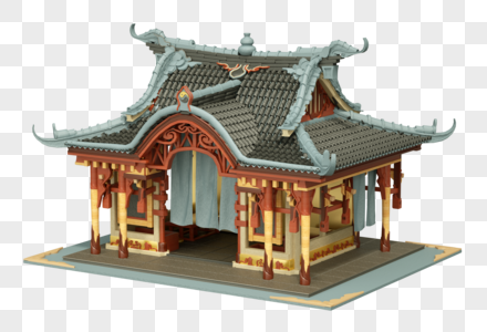 中式建筑寺庙3D模型免抠素材图片