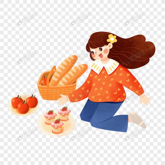 秋天野炊的女孩图片