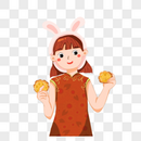 吃月饼的小女孩图片