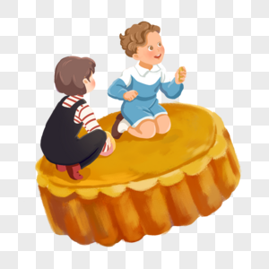 坐在月饼上的孩子图片