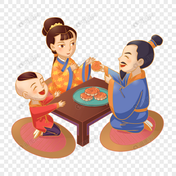 一家人吃月饼图片