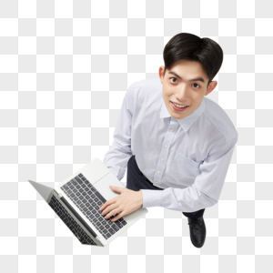 创意俯拍职业商务男性拿笔记本电脑图片