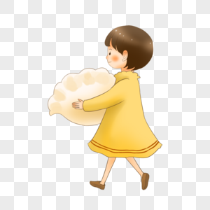 抱着饺子的小女孩高清图片
