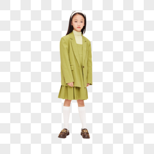 身穿绿色成熟西装的小女生图片