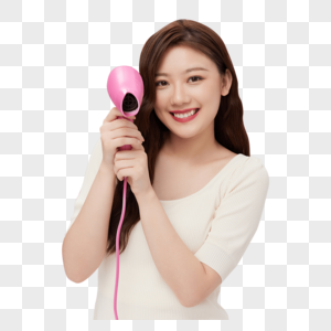 韩系女性手拿吹风机搞怪图片