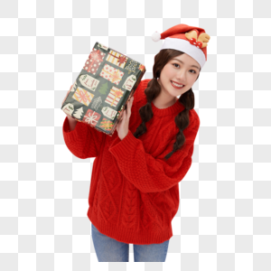 青年女性过圣诞节收礼物图片