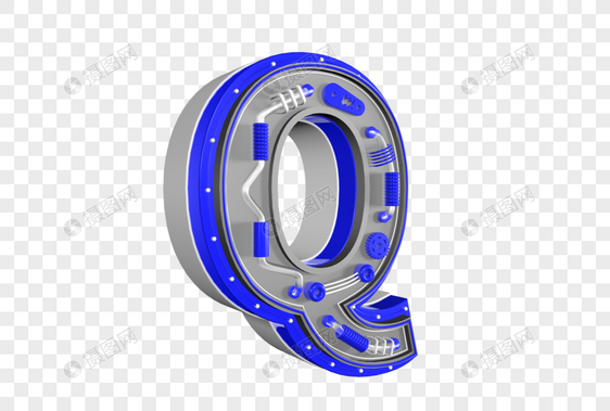 创意C4D机械风立体字母Q图片