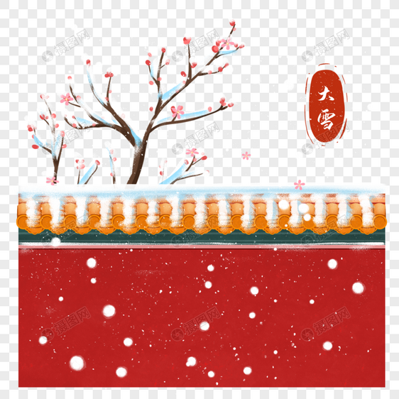 大雪节气红色宫墙元素图片