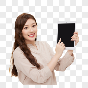 年轻美女使用平板电脑展示图片