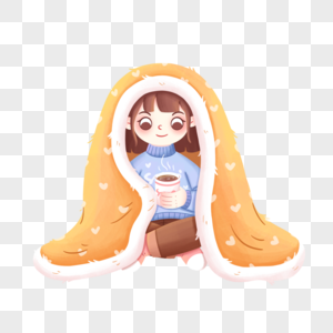 美女裹被子女孩披被子取暖素材