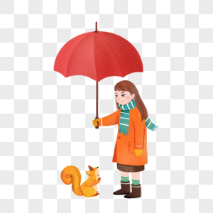 女孩给小动物打伞图片