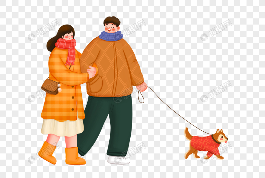 遛狗的情侣元素素材下载-正版素材402024414-摄图网