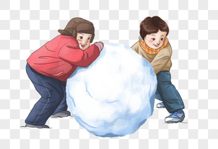 童年玩伴滚雪球的孩子素材