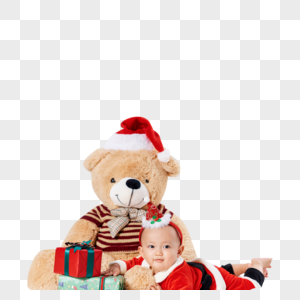 圣诞宝宝与圣诞玩具熊图片