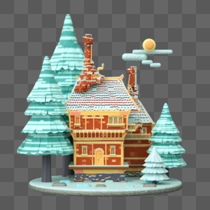 圣诞节冬天小屋场景模型素材高清图片
