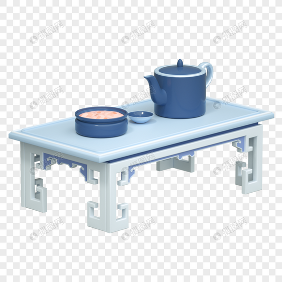 新年春节国潮中式茶几桌案茶具3D模型图片
