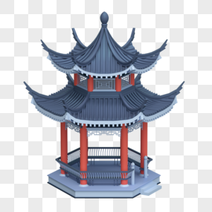新年春节国潮中式建筑凉亭亭子3D模型图片