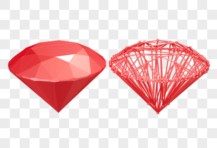 钻石宝石红色线框装饰漂浮免扣模型3D图片