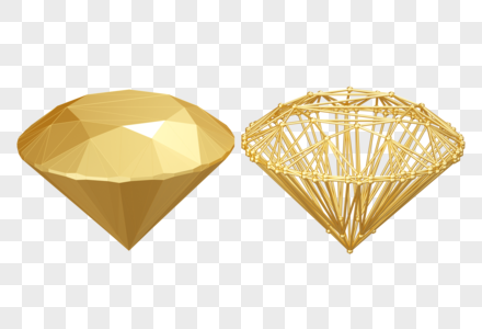 钻石宝石金色线框装饰漂浮免扣模型3D图片