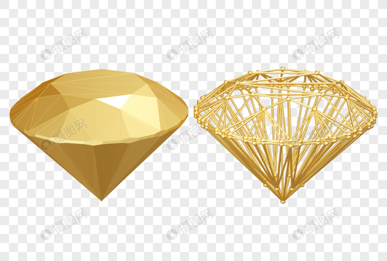 钻石宝石金色线框装饰漂浮免扣模型3D图片