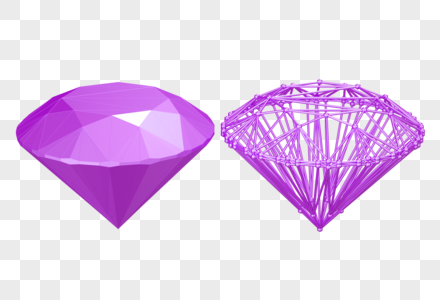 钻石宝石紫色线框装饰漂浮免扣模型3D图片