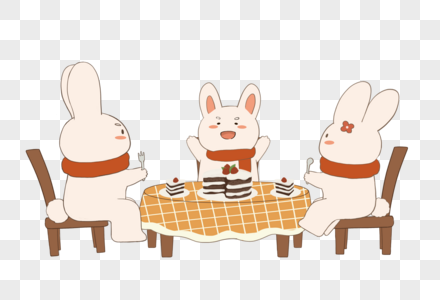 吃饭的兔子一家人吃蛋糕高清图片