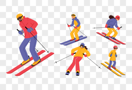 矢量扁平插画冬季运动会滑雪者免扣人物图片