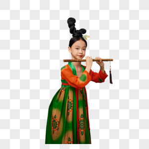 唐宫夜宴天真童趣小女孩吹竹笛高清图片